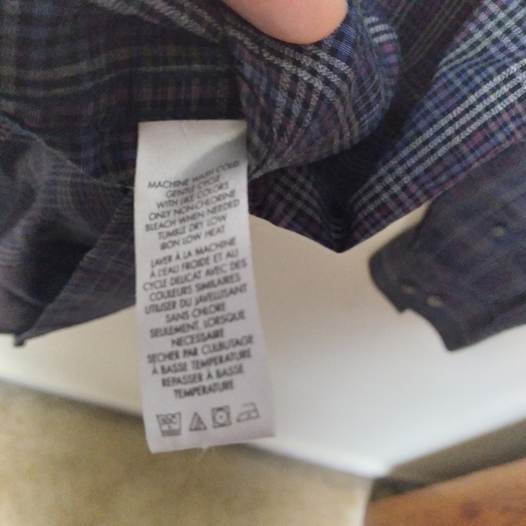 Calvin Klein Men's Dark Blue Red and Green Checked Plaid Button Front Shirt - Picture 5 of 8